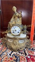 Antique cast and marble gilt figure mantle clock