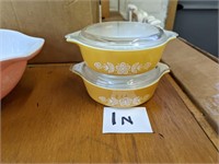 Pair of Yellow & White Pyrex Dishes with Lids