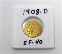 1908-D $5.00 INDIAN HEAD GOLD: