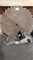 Hand Crank Drill Press, Saw Blade,