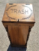 d2) Wood trash bin. 36"tall, base is 13.5 x 1