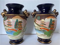 Vintage 10” enameled hand painted vases