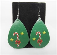 Leather Christmas Candy Cane Earrings