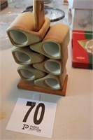 Pottery Cups with Wooden Stand (Signed on Bottom)