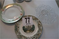 Glass Cake Plate3 & (2) China Plates (R1)