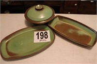 Covered Pottery Bowl & (2) Trays (R3)