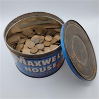 OVER 300 WHEAT PENNIES IN A OLD MAXWELL HOUSE