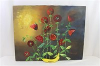 Orig. Vtg. Oil on Canvas Poppies Painting Signed
