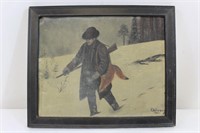 Orig. 1921 E. Letterberg "Fox Hunter" Oil Painting