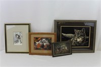 4 Pcs.Framed Wolf Art, G. Murray, A. Agnew Signed+