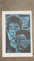 German expressionist  colored  woodcut  print