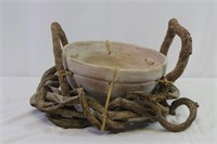 Clay and Wood Vine Woven Plant Basket