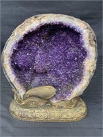 Amethyst quartz crystal geode on Art Nouveau-style