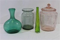 4 Pcs. Colored Glass Jars & Vases