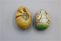 2 Pcs. Vtg. Painted Easter Egg & Carved Wood Egg