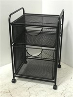 Black metal rolling 2-drawer storage cart