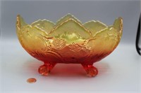Vtg. Jeanette Glass Amberina Footed Lombardi Bowl
