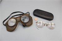 3 Pcs. Pair Antique Goggles & Glasses w/Case