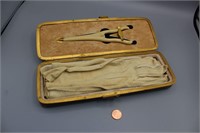 Pr. Antique Leather Gloves, Folding Accordion Case