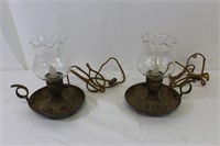 Pr. Vtg. Electrified Brass Finger Lamps