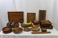 41 Pcs. Vtg. Wood Trays, Cups, Boards, Bowls+