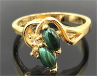 18k HGE ring with malachite & crystal stones