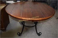 Wood top round table w iron base