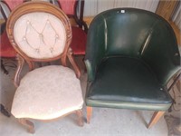 2 antique chairs, green one has damage
