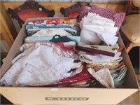 whole large box of linens, dollies, table runners