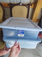 two 28 qt storage containers with lids