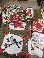 queen Christmas quilt, throw, shams, tee towels