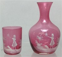 A.A. IMPORTING PINK GLASS CUP & WATER CARAFE