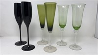 Champagne Toasting Flutes Green & Black Glass