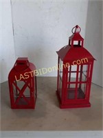 2 Red Metal Hanging Candle Lanterns