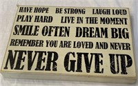 E1)  Never Give Up sign for your wall,