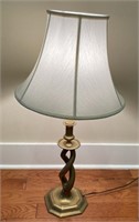 E1) Very Nice Brass Coiled Lamp w/Shade, 31” Tall