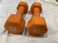 E1)Pair of 8 Lb Rubber Coated Hand Weights - Dumb