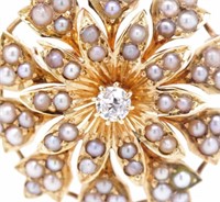 Antique diamond & pearl set yellow gold pendant