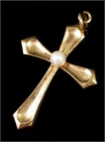 Vintage pearl & 9ct yellow gold cross pendant