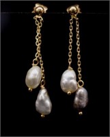 Rice pearl and two tone gold drop earrings