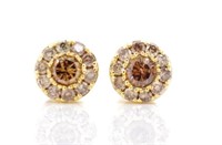 Cognac diamond set 18ct yellow gold stud earrings