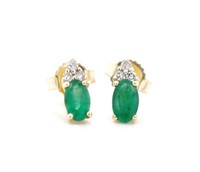 Emerald and diamond set 14ct yellow gold stud