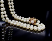Akoya pearl and 14ct rose gold double strand