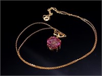 Carved tourmaline and 18ct rose gold necklace
