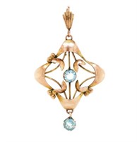 Art Nouveau 9ct rose gold and glass set pendant