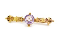 Edwardian amethyst and 15ct yellow gold brooch