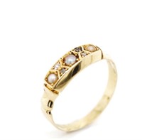 Edwardian pearl, diamond and yellow gold ring