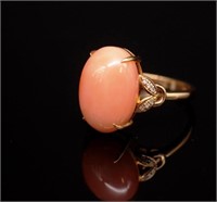 Coral and diamond set 18ct rose gold ring