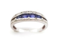 Sapphire, diamond and 9ct white gold ring