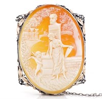 Australian Arts & crafts cameo and silver brooch